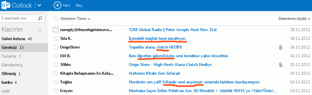 Gereksiz mail kutusundaki spam ler